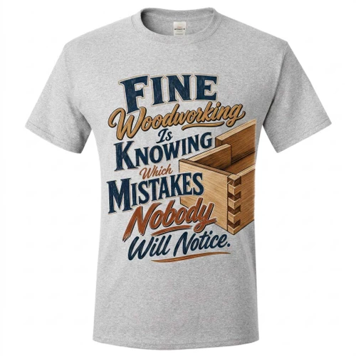 "Fine Woodworking Is Knowing Which Mistakes Nobody Will Notice" Men's Unisex Classic Fit Black T-Shirt, Choose Your TShirt Size
