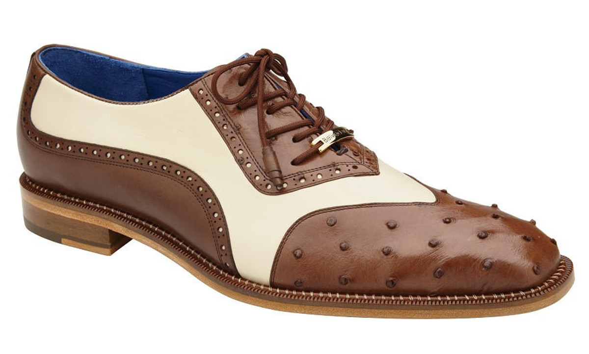  Belvedere Mens Brown Cream Ostrich Shoes Wingtip Sesto 