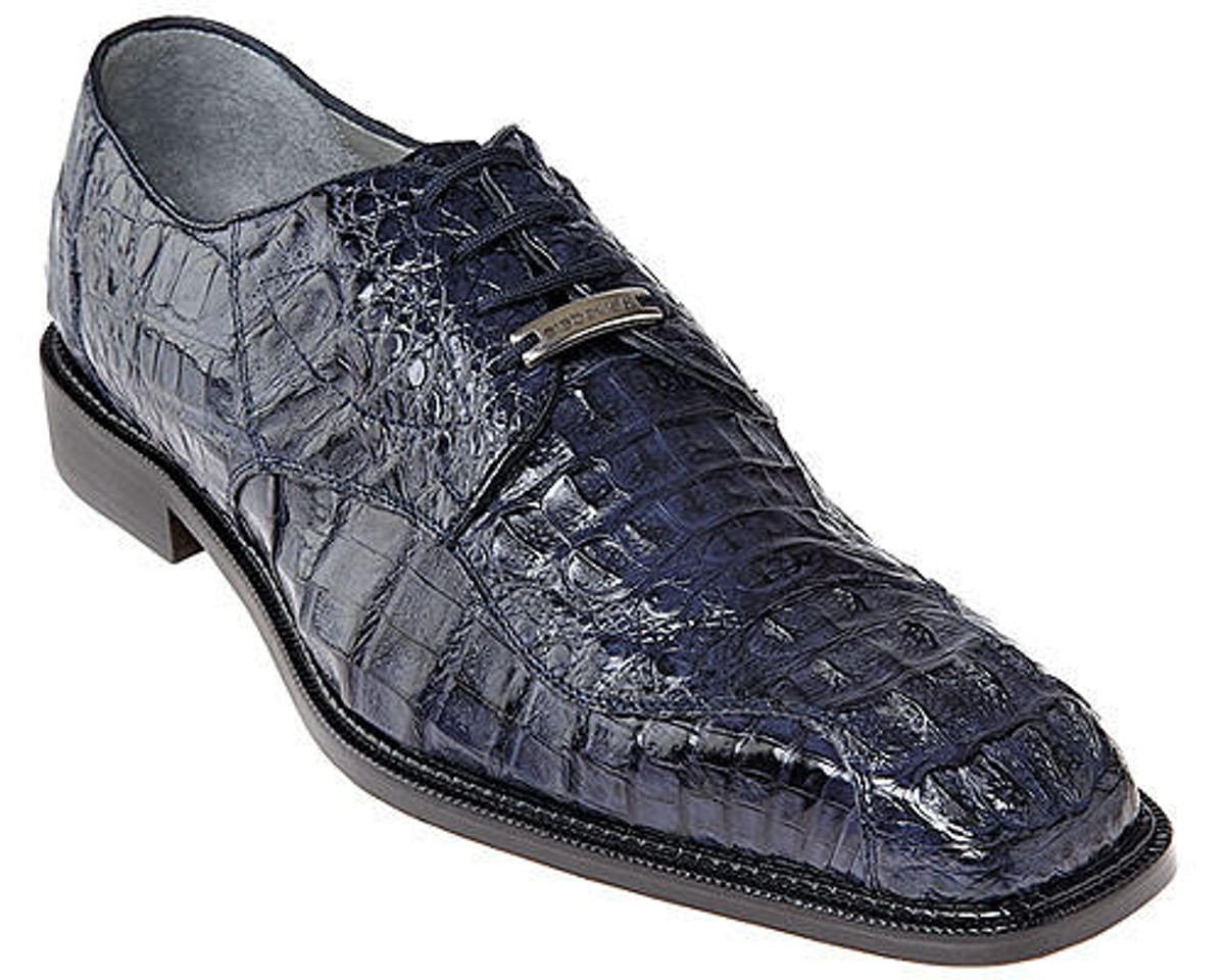 Belvedere Mens Navy Blue Authentic Crocodile Shoes Gator Shoes Chapo
