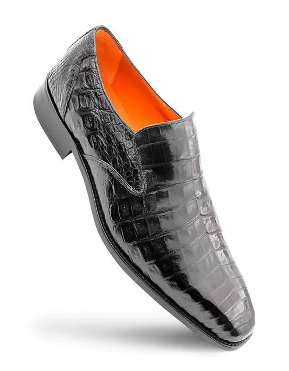  Mezlan Black Crocodile Loafers for Men Slip-on Gators SX4869-F 