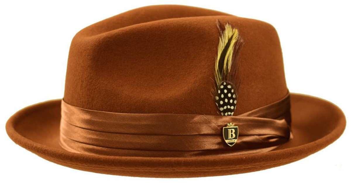  Bruno Men's Cognac Brown Wool Fedora Hat Untouchable UN-125 