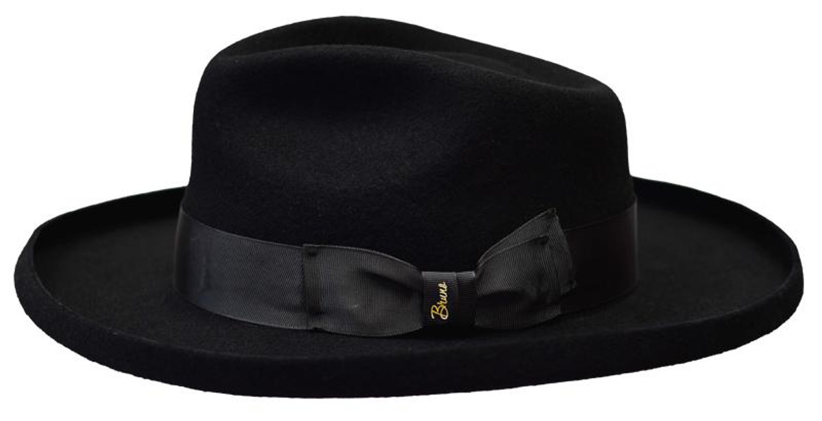 Bruno Capelo Mens Black Fedora Hat Wide Brim Wool Felt RB860