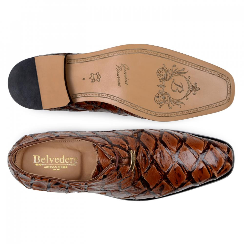 Belvedere Mens Brown Genuine Pirarucu Dress Shoes Renzo display picture 3
