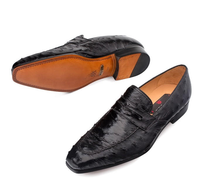Mezlan Black Ostrich Penny Loafer Lisbon