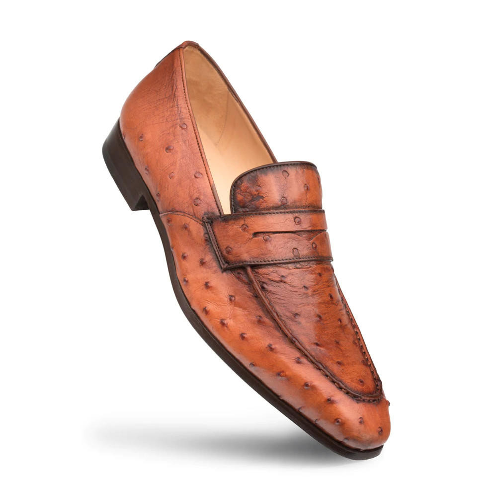 MEZLAN Ginza Calfskin Leather Classic Penny Loafer Dress Shoes Brown Old Money Mezlan Mens Cognac/ Rust Burnished Leather Classic Penny  main image 4