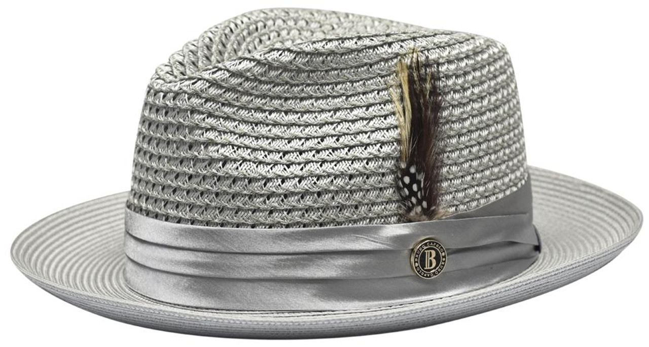 Bruno Capelo Mens Summer Fedora Hats Silver Gray JU-909