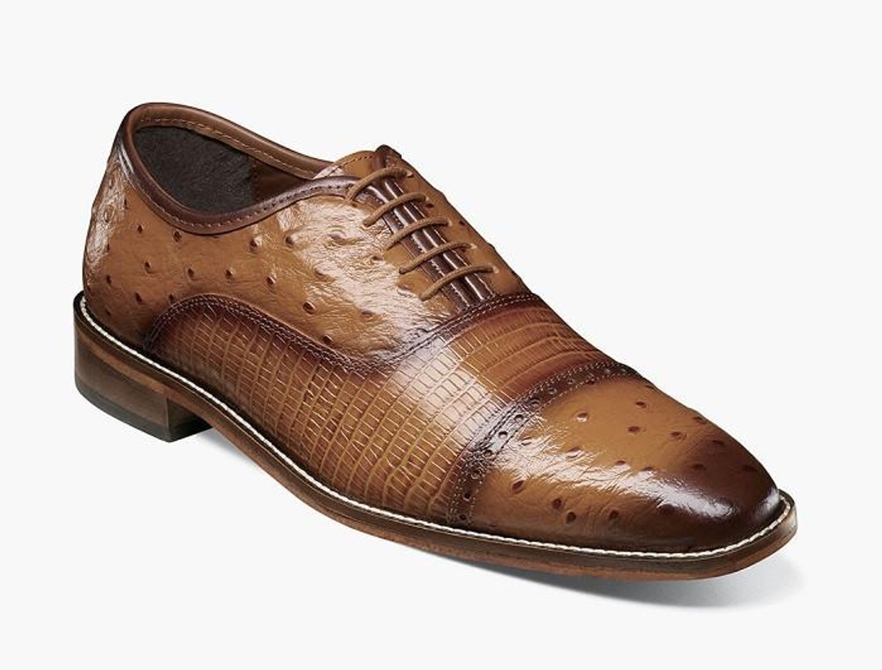 Stacy Adams Dress Shoes Tan Ostrich Print Cap Toe Oxford