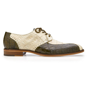 Belvedere Mens Olive Bone Genuine Crocodile Dress Shoes Domenico