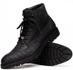 Marco Di Milano Caiman Crocodile Lace Up Luxury Boots Black Leoni