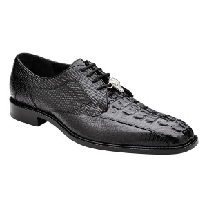 Belvedere Men's Black Caiman Lizard Shoes Bike Toe Lusso