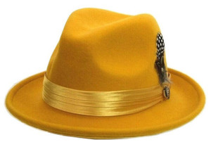 Bruno Mens Mustard Wool Fedora Hat Untouchable UN-112 Bruno Mens Mustard Wool Fedora Hat Untouchable UN-112