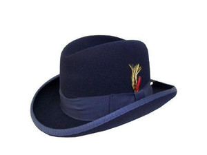  Capas Mens Navy Blue Godfather Hat Homburg Wool Felt 