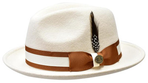 Bruno Capelo Fedora Hat Men Ivory Cognac Trim ZA-404 Bruno Capelo Fedora Hat Men Ivory Cognac Trim ZA-404