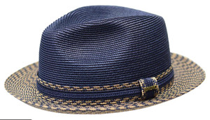 Bruno Capelo Men's Summer Fedora Straw Hat Navy Cognac AN-291 Bruno Capelo Men's Summer Fedora Straw Hat Navy Cognac AN-291