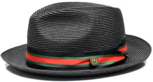 Bruno Capelo Straw Fedora Hat Men's Black Braid RE661   Bruno Capelo Straw Fedora Hat Men's Black Braid RE661