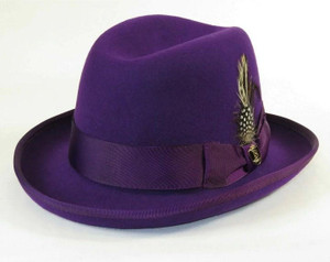 Bruno Capelo Men's Purple Godfather Hat Wool Felt Homburg GF-107 Bruno Capelo Men's Purple Godfather Hat Wool Felt Homburg GF-107