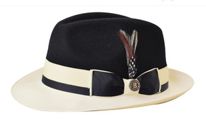 Mens Two Tone Fedora Hat Black Ivory Wool Dress Hats CA350 Mens Two Tone Fedora Hat Black Ivory Wool Dress Hats CA350