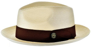 Bruno Capelo Men's Ivory Cognac Straw Fedora Hat FN-828 Bruno Capelo Men's Ivory Cognac Straw Fedora Hat FN-828