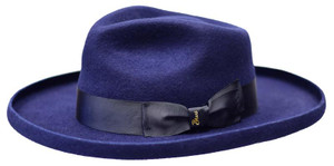 Bruno Capelo Mens Navy Fedora Hat Wide Brim Wool Felt RB862 Bruno Capelo Mens Navy Fedora Hat Wide Brim Wool Felt RB862