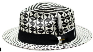  Bruno Capelo Men's Straw Panama Fedora Hat White Black BZ-557 