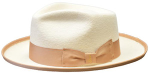 Mens Two Tone Fedora Hat Ivory Camel Trim Wool Dress Hats NI692 Mens Two Tone Fedora Hat Ivory Camel Trim Wool Dress Hats NI692