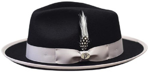 Bently Mens Short Brim Dress Hat Black Felt BR-721 Bently Mens Short Brim Dress Hat Black Felt BR-721