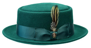Bruno Capelo Mens Pork Pie Hat Emerald Green Felt PP-109 Bruno Capelo Mens Pork Pie Hat Emerald Green Felt PP-109