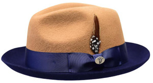 Bently Mens Short Brim Two Tone Hat Camel Navy DM-755 Bently Mens Short Brim Two Tone Hat Camel Navy DM-755
