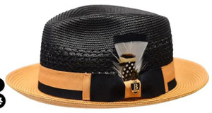  Bruno Capelo Mens Summer Fedora Hat Vented Black Gold BD-971 