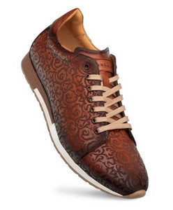 Mezlan Men's Cognac Rust Calfskin Embossed Designer Sneaker Portico Mezlan Men's Cognac Rust Calfskin Embossed Designer Sneaker Portico