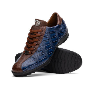 Marco Di Milano Alligator/ Ostrich  Tennis Shoes Navy Brown Saulo