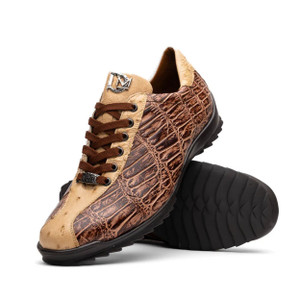 Marco Di Milano Alligator/ Ostrich Tennis Shoes Tan Brown Saulo