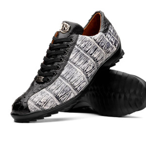 Marco Di Milano Tennis Shoes Black White  Alligator/ Ostrich Saulo