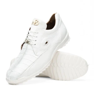  Marco di Milano Caiman Crocodile/Calfskin White Luxury Sneakers Udine 