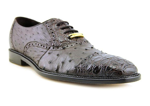  Belvedere Men's Brown Ostrich Crocodile Shoes Cap Toe Onesto 