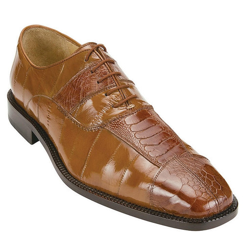  Belvedere Shoes Camel Color Silky Eel with Ostrich Skin Oxford Mare 2P7 