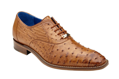  Belvedere Mens Brandy Tan Ostrich Skin Oxford Dress Shoes Orlando 