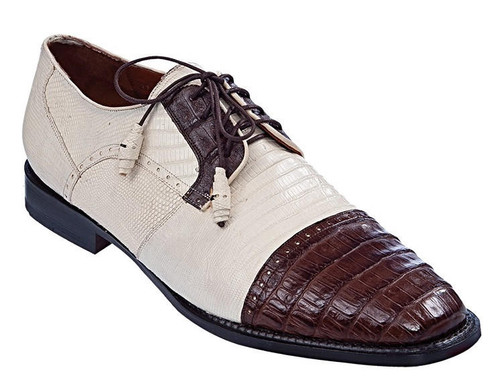 Los Altos Men's Ivory Brown Crocodile Shoes Cap Toe ZV093767 