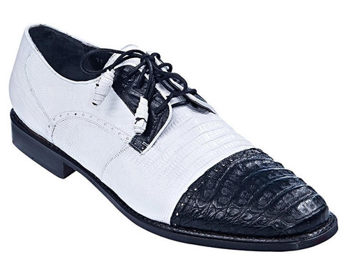  Los Altos Men's Black White Crocodile Shoes Cap Toe ZV093755 