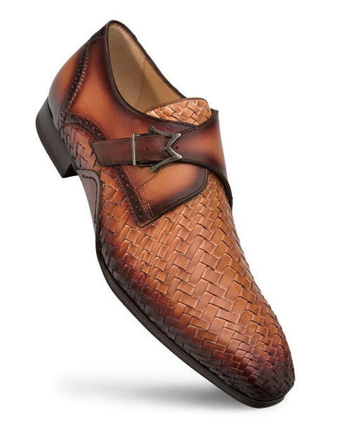  Mezlan Shoes Mens Cognac Woven Monk Strap Loafer S20271 