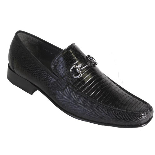 Los Altos Black Lizard Metal Skin Bit Loafers ZV100707