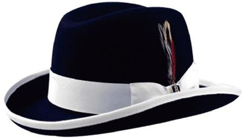  Bruno Capelo Men's Black White Godfather Hat Wool Felt Homburg GF-111 
