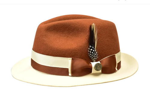  Bruno Capelo Mens Two Tone Fedora Hat Cognac Wool Dress Hats CA353 
