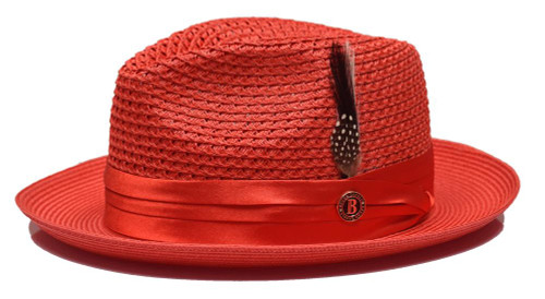  Bruno Capelo Men's Red Straw Fedora Summer Hat JU-917 