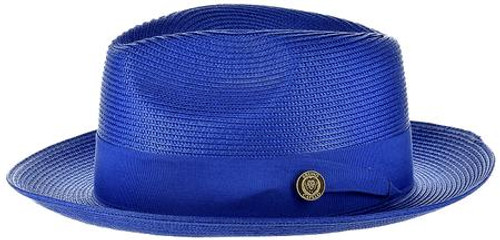 Bruno Capelo Francisco Men's Straw Fedora Hat Royal Blue FN-822 