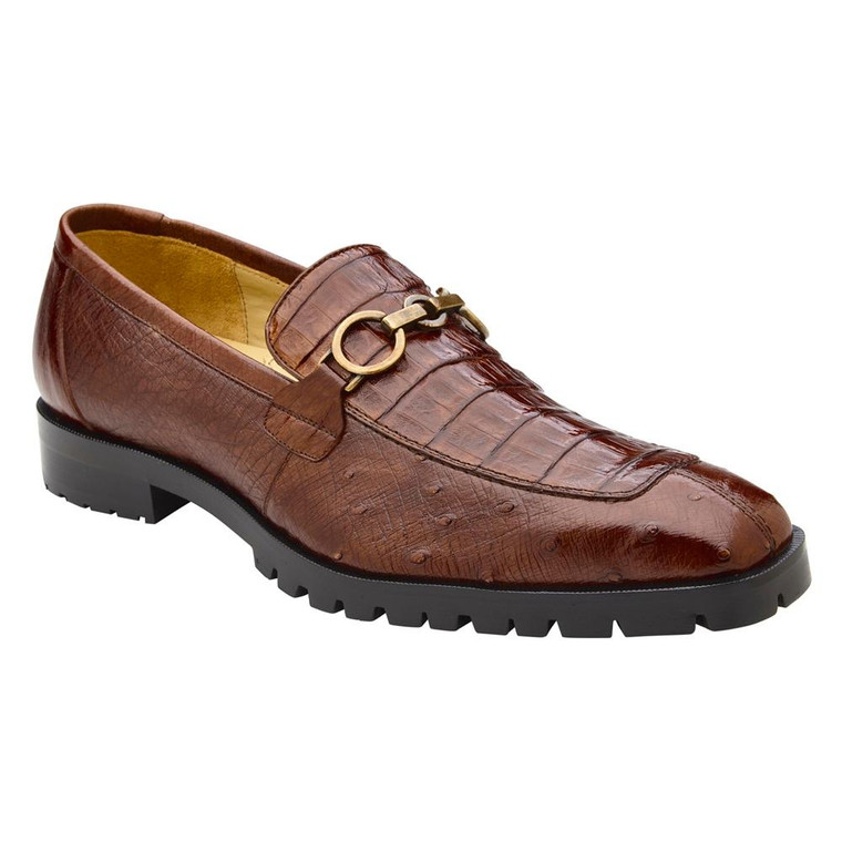  Belvedere Mens Walnut Crocodile Ostrich Loafer Lug Sole Corso 