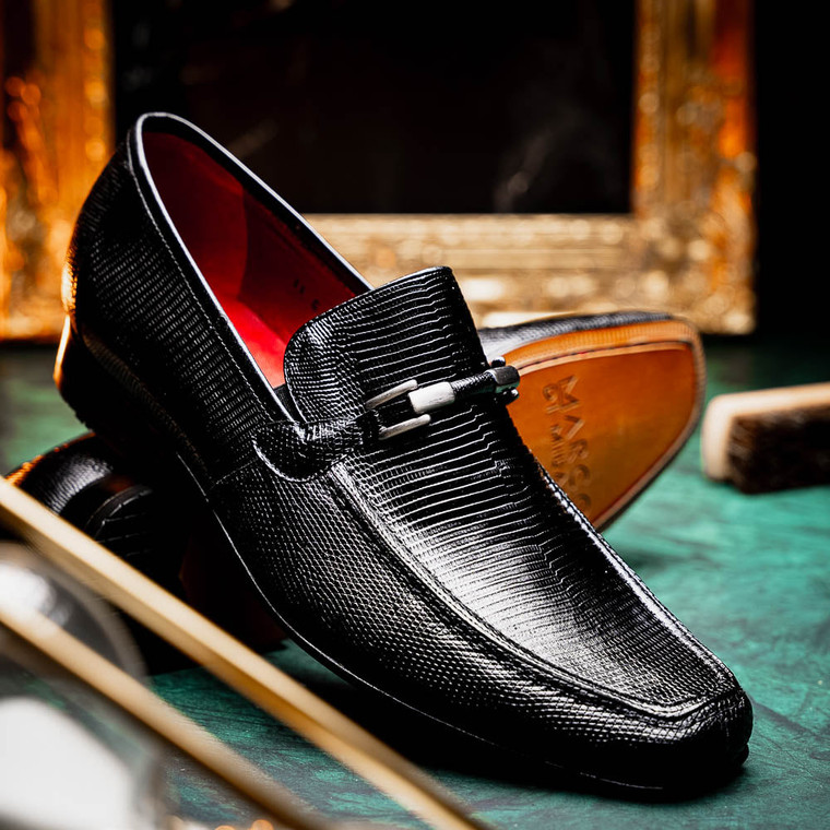 Marco di Milano Mens Black Lizard Loafer Metal Bit Fabro