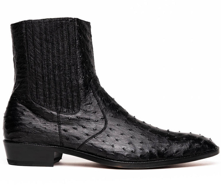 Marco Di Milano Genuine Ostrich Fashion Chelsea Ankle Boots Black Giorgio