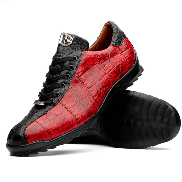 Marco Di Milano Red Black Sneakers Alligator/ Ostrich Saulo