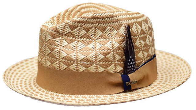 Bruno Capelo Men's Straw Panama Fedora Hat Natural Cognac BZ-556